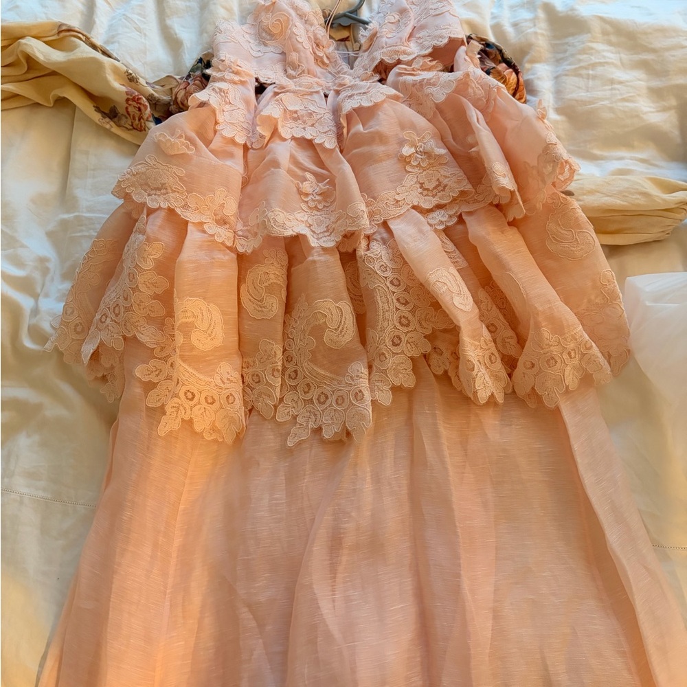 Zimmermann Peach Lace Tiered Dress